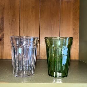 Set of Clear and Green Glass Tumblers, Pottery Barn Kids